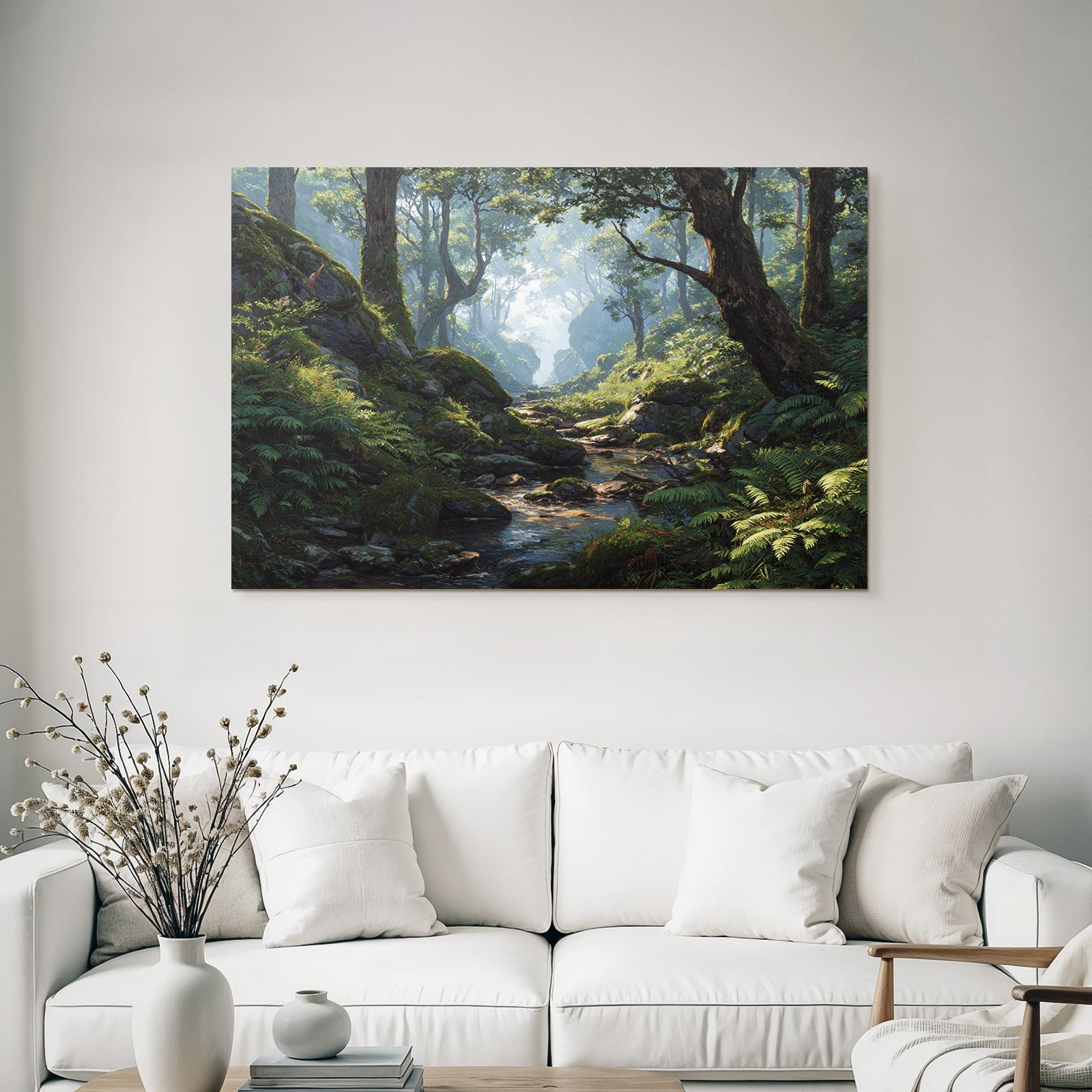 Friedliche Waldlandschaft Mit Bach Und Farnen