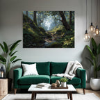 Friedliche Waldlandschaft Mit Bach Und Farnen