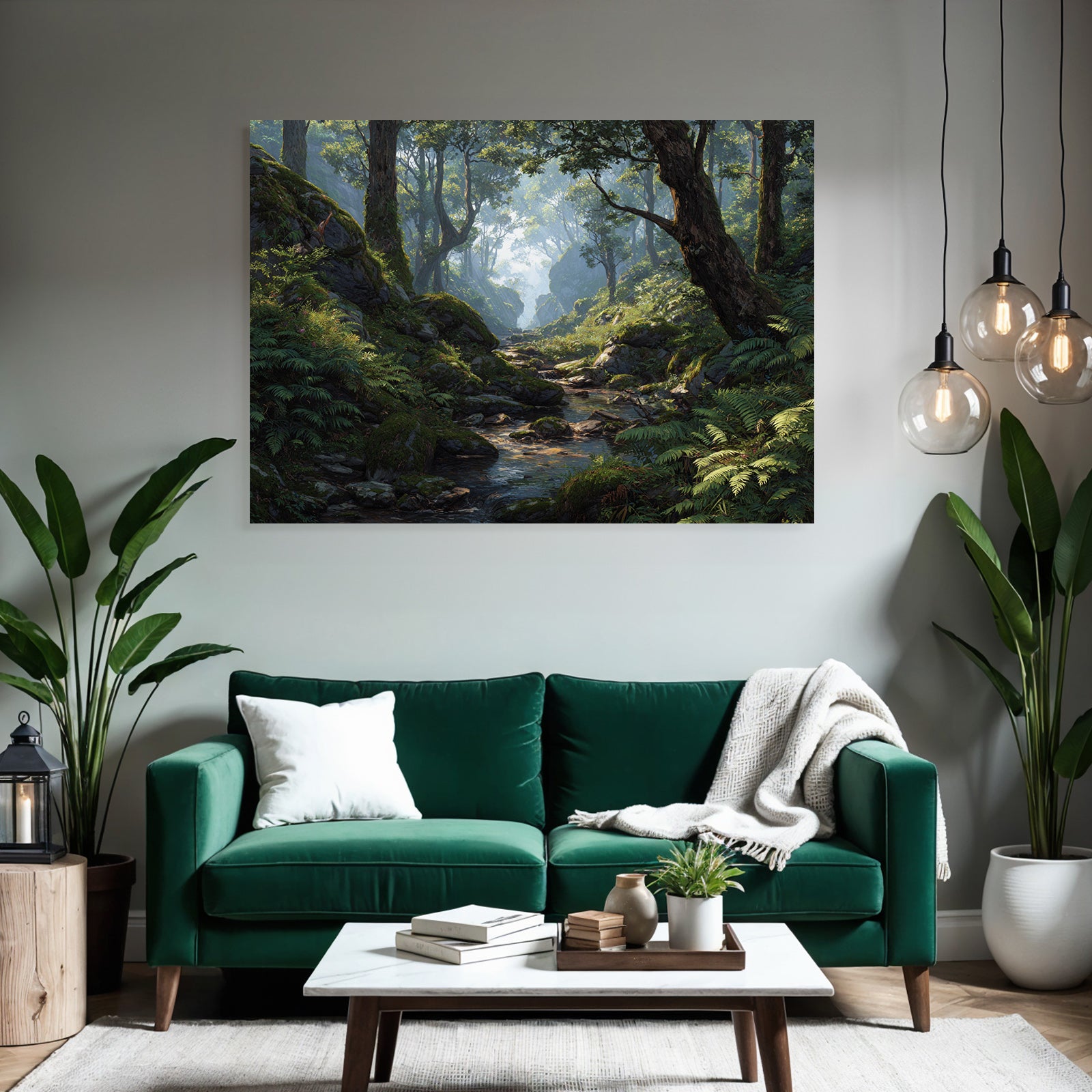 Friedliche Waldlandschaft Mit Bach Und Farnen
