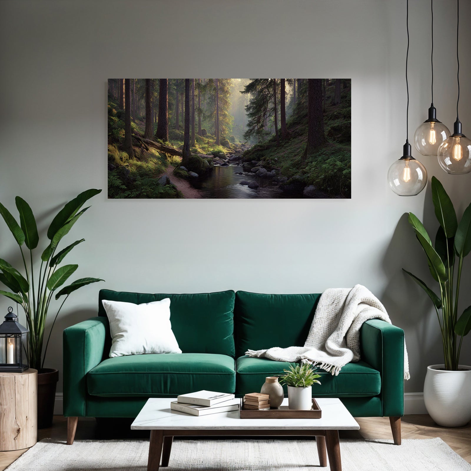 Friedlicher Waldpfad Mit Schattigem Sonnenlicht Bach Und Moosbedeckten Steinen