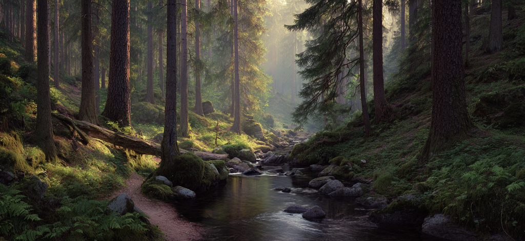Friedlicher Waldpfad Mit Schattigem Sonnenlicht Bach Und Moosbedeckten Steinen | UNESCO Weltkulturerbe | Laender und Reisen
