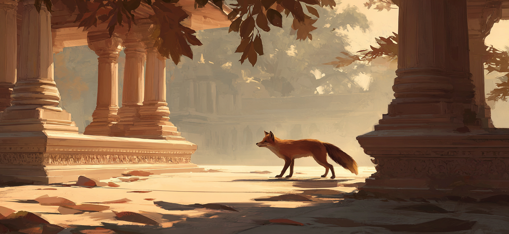 Fuchs In Alter Säulenhalle Bei Sonnenaufgang | UNESCO Weltkulturerbe | Laender und Reisen