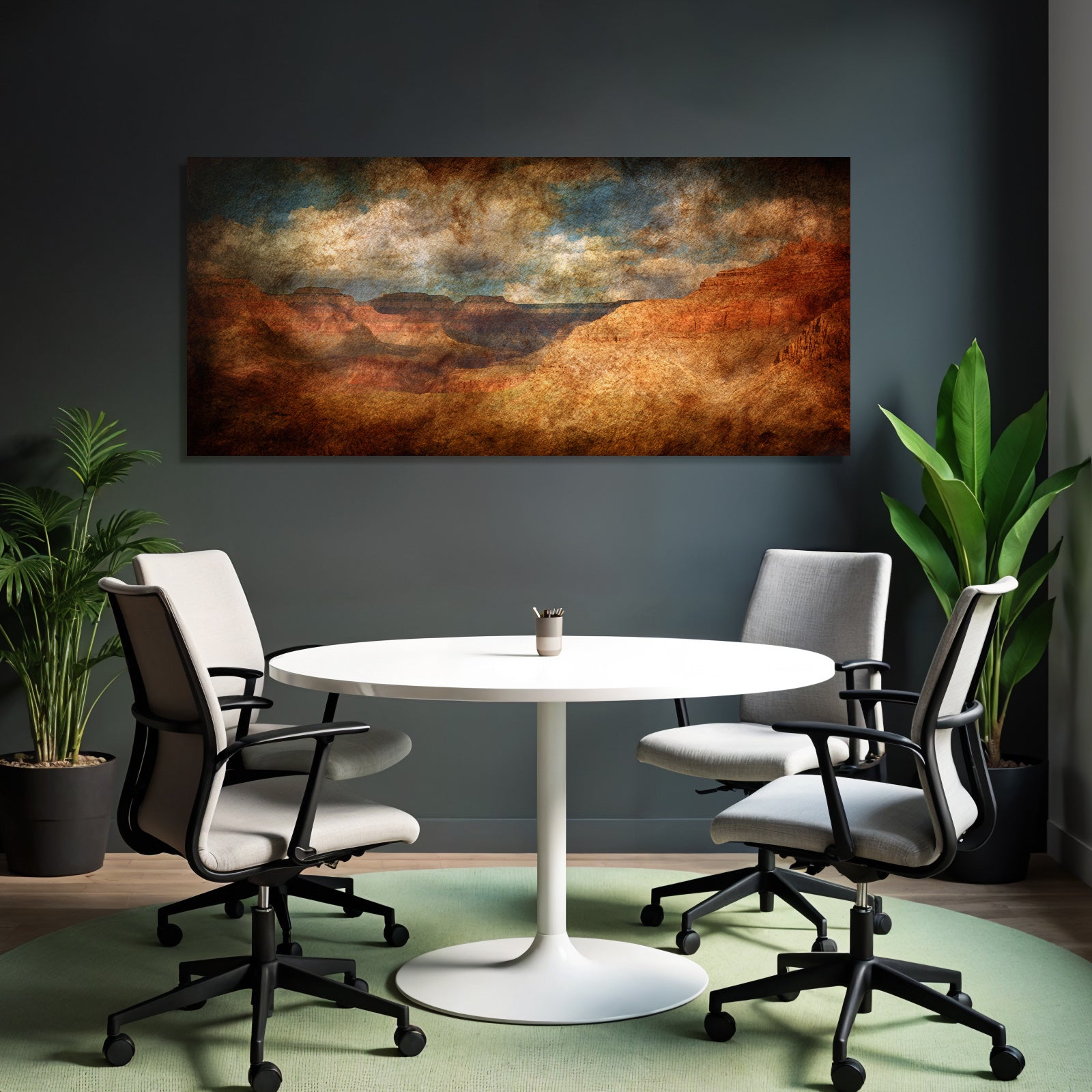 Kunstvolle Canyonszenerie Mit Warmen Erdtönen Und Wolkigem Himmel