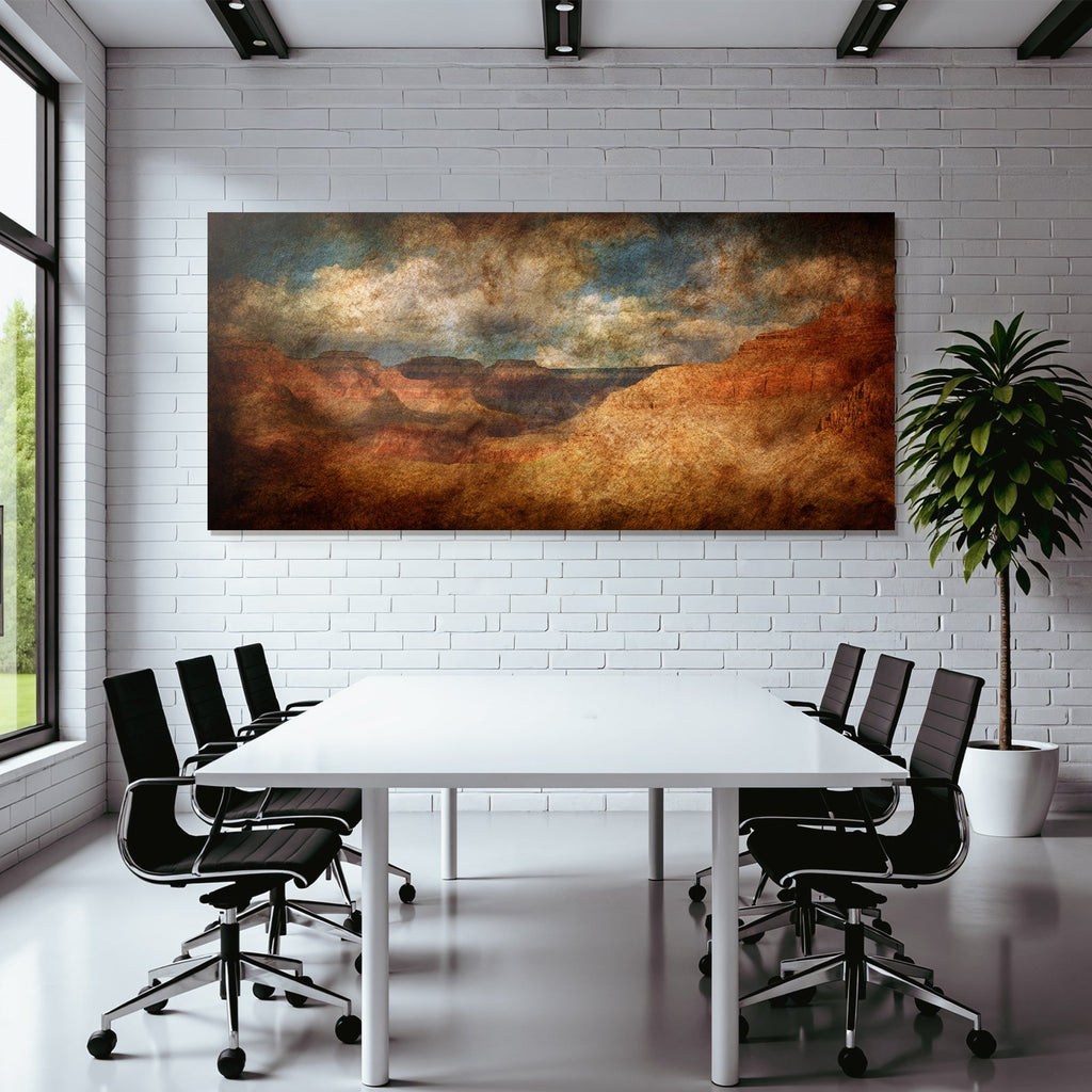 Kunstvolle Canyonszenerie Mit Warmen Erdtönen Und Wolkigem Himmel