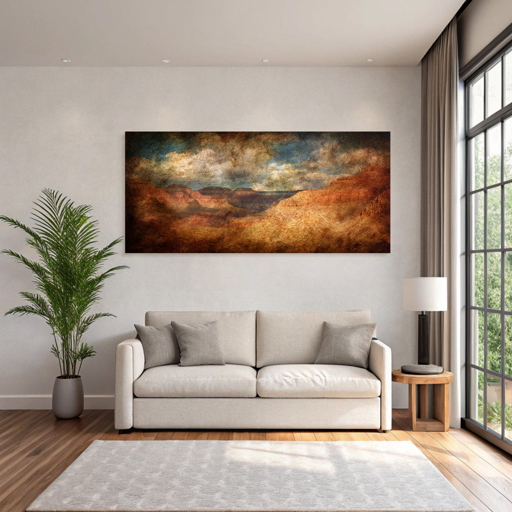 Kunstvolle Canyonszenerie Mit Warmen Erdtönen Und Wolkigem Himmel
