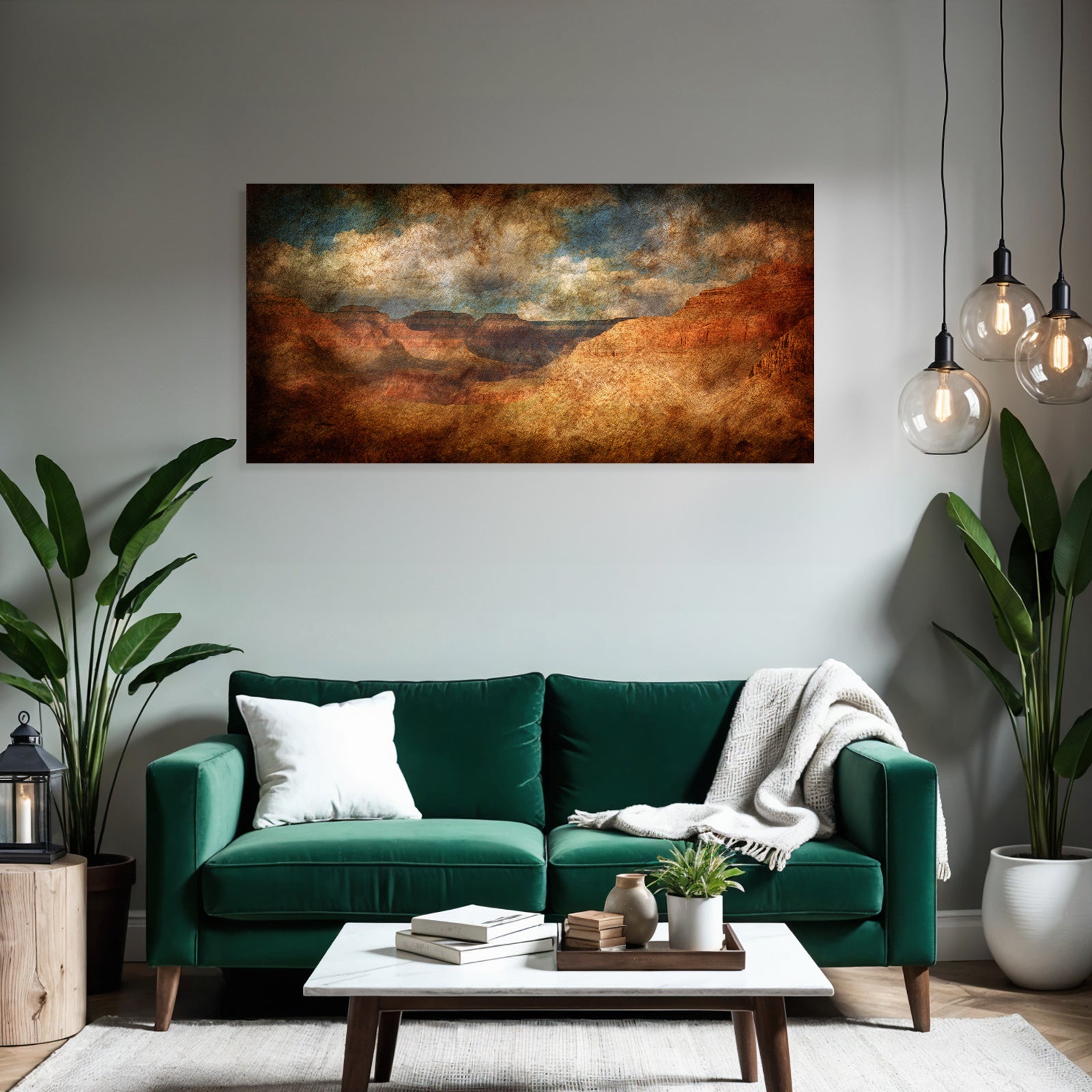 Kunstvolle Canyonszenerie Mit Warmen Erdtönen Und Wolkigem Himmel
