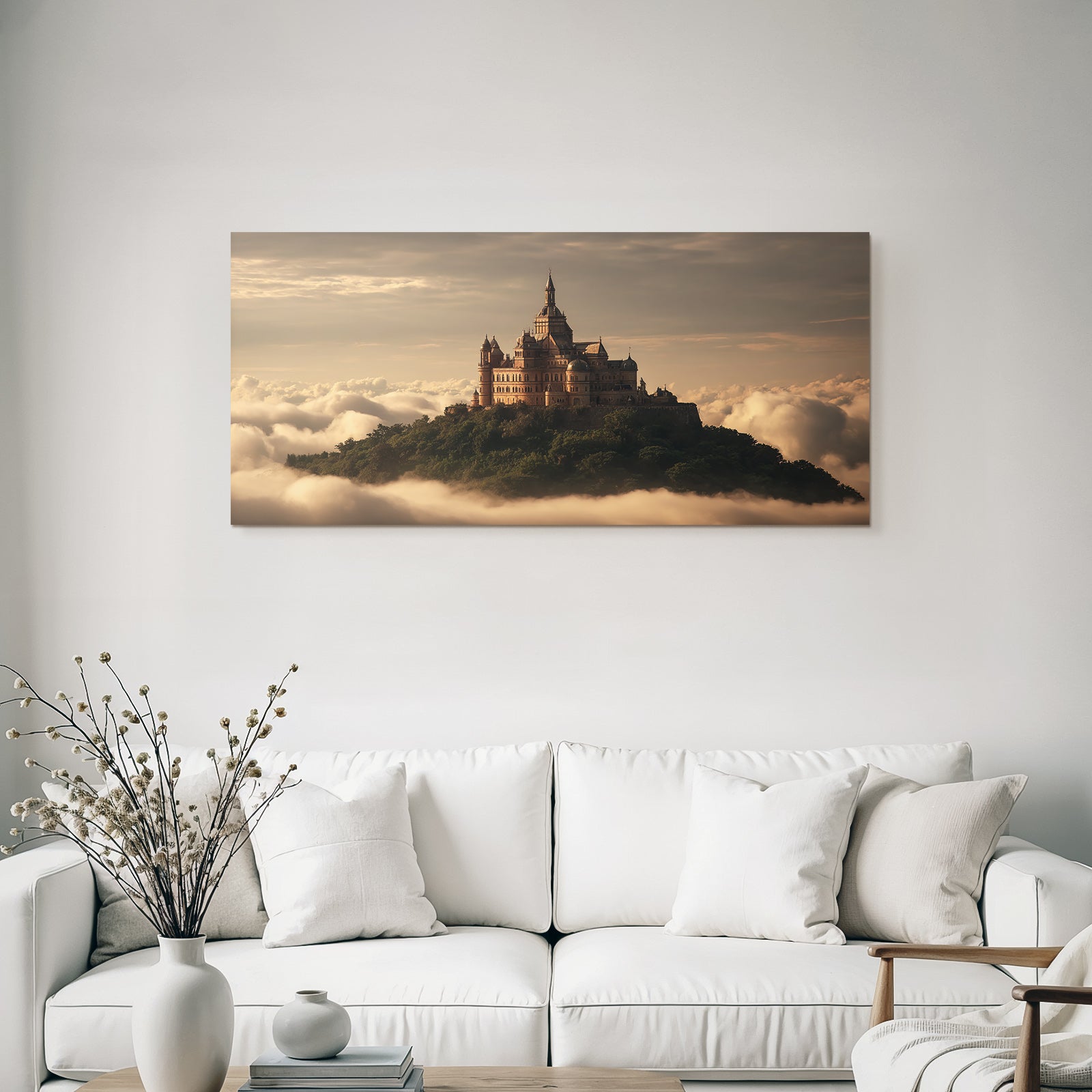 Märchenschloss Auf Dem Hügel Im Sonnenuntergang