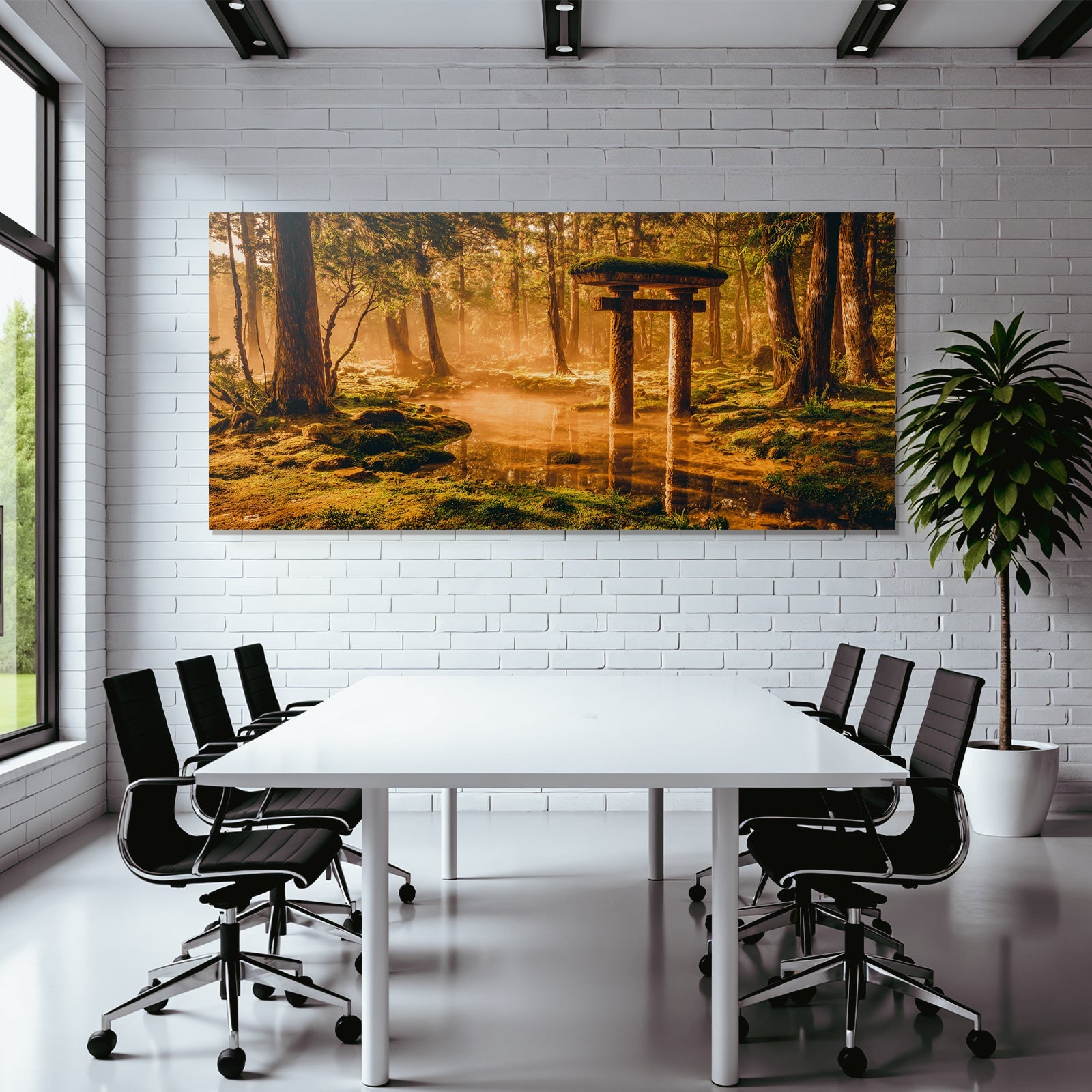 Morgendlicher Torii Stein Im Nebligen Wald