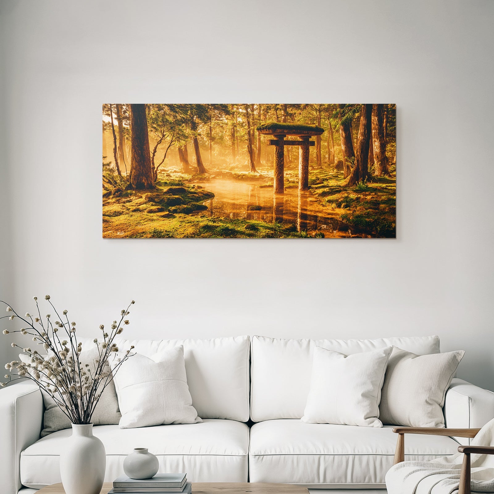 Morgendlicher Torii Stein Im Nebligen Wald