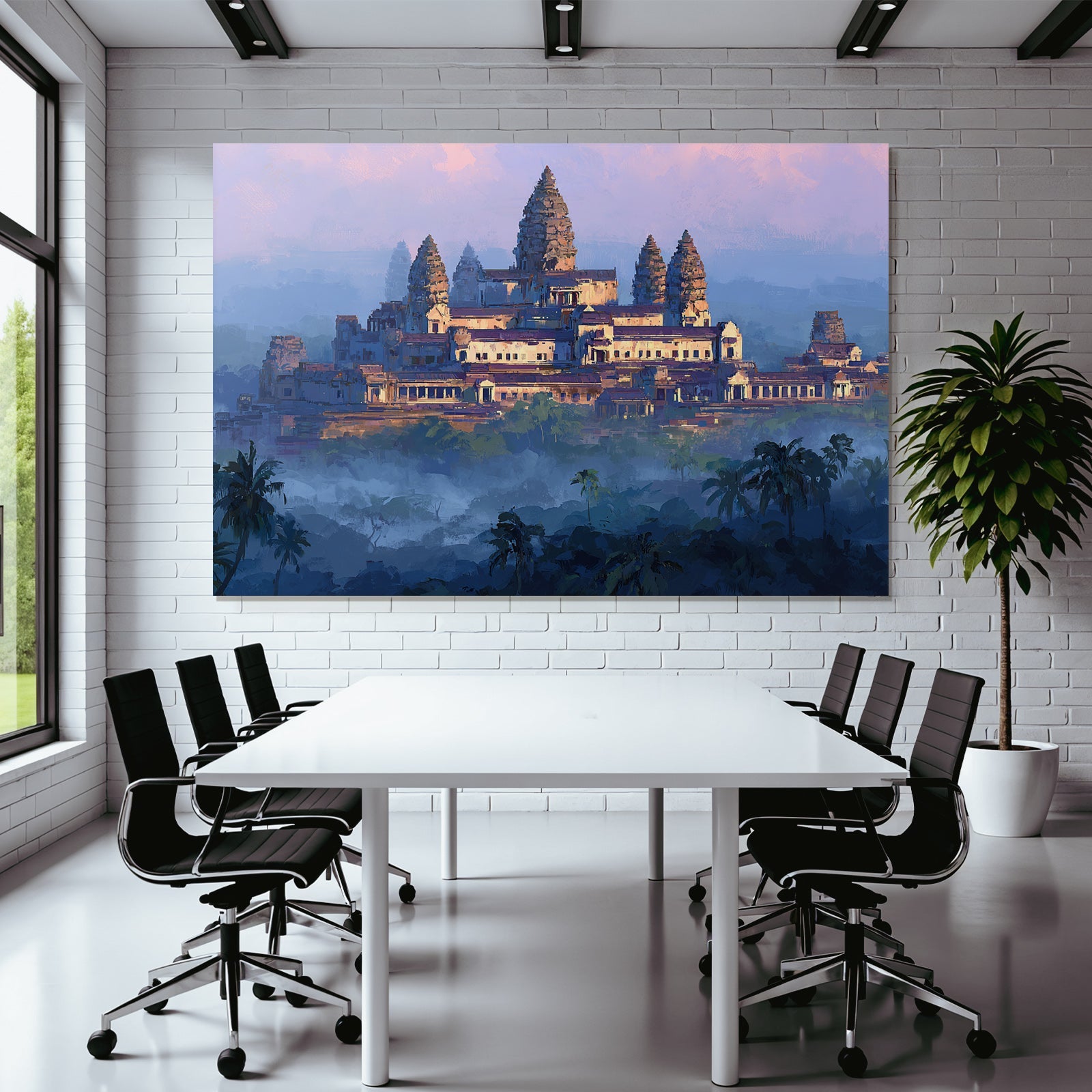 Mystische Tempelanlage Mit Palmen Und Nebel