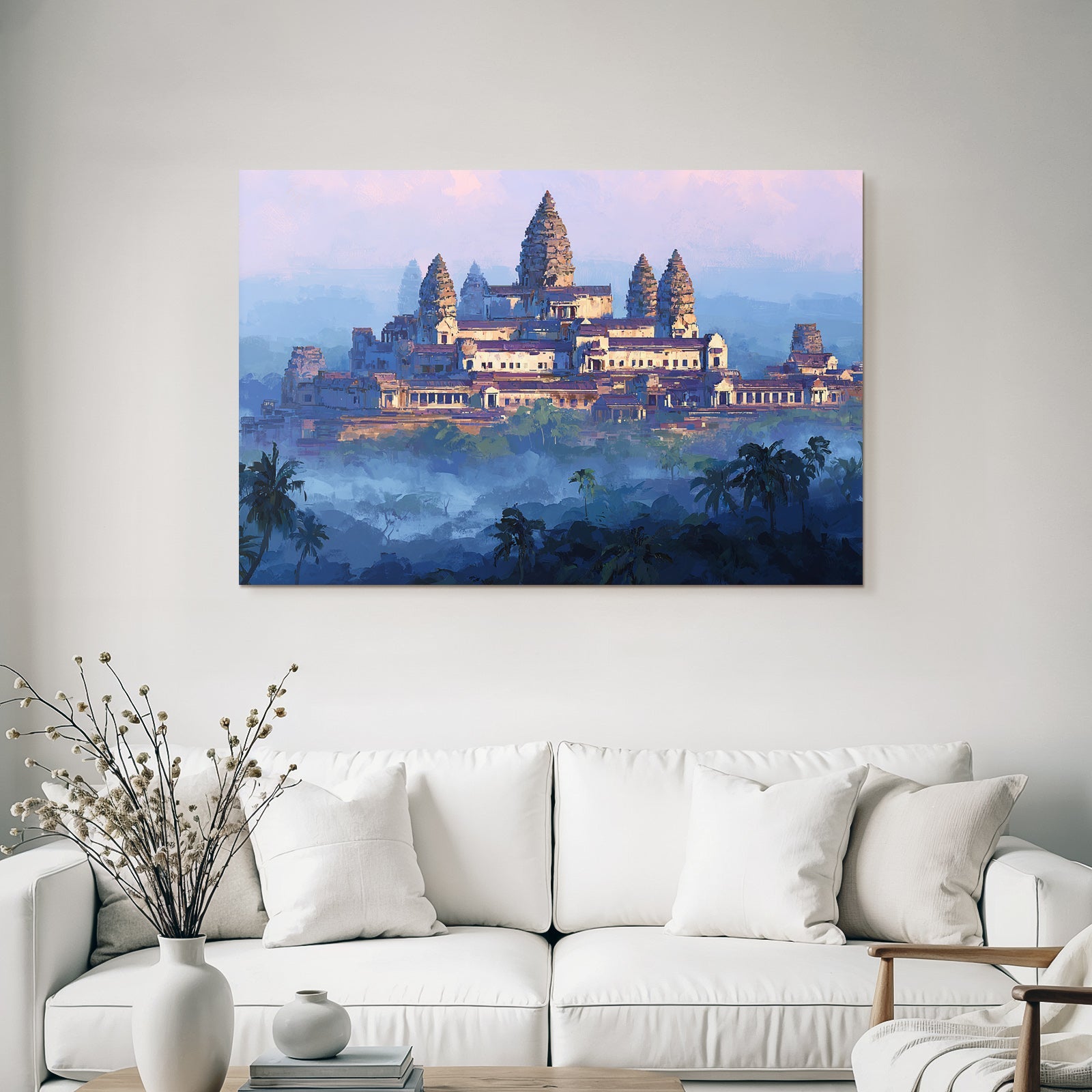 Mystische Tempelanlage Mit Palmen Und Nebel