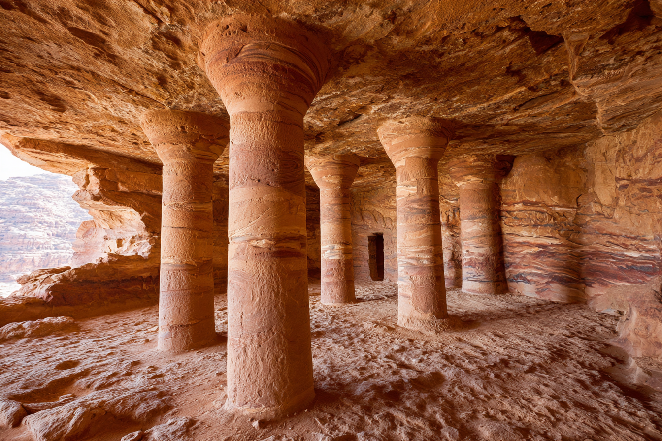 Rote Sandsteinhöhle Mit Naturlichen Säulen | UNESCO Weltkulturerbe | Laender und Reisen
