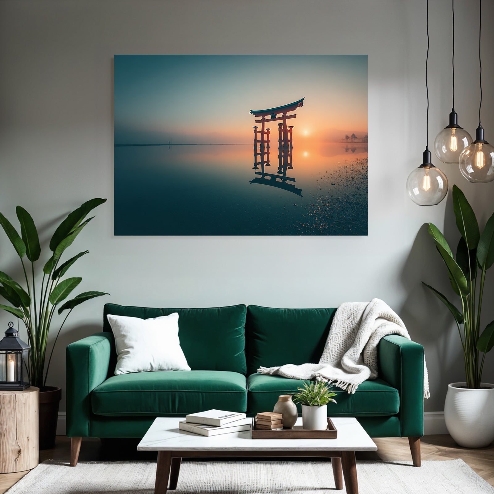 Torii Tor Im Morgennebel Spiegelung Beim Sonnenaufgang