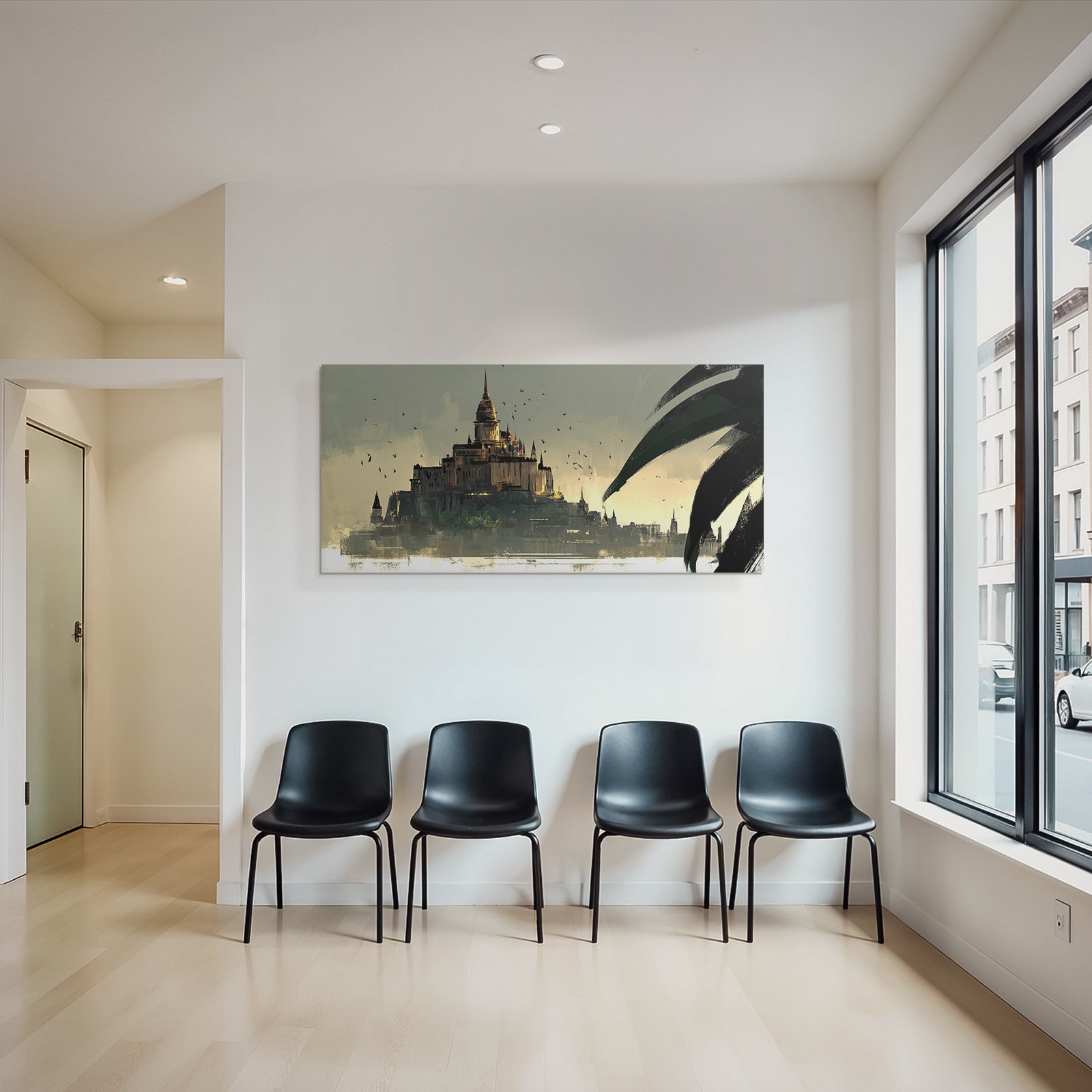 Traumhafte Palastlandschaft Mit Spitzentürmen Und Vögel