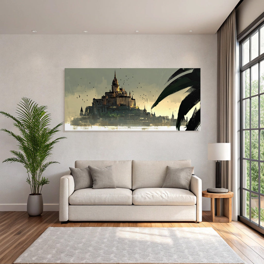 Traumhafte Palastlandschaft Mit Spitzentürmen Und Vögel