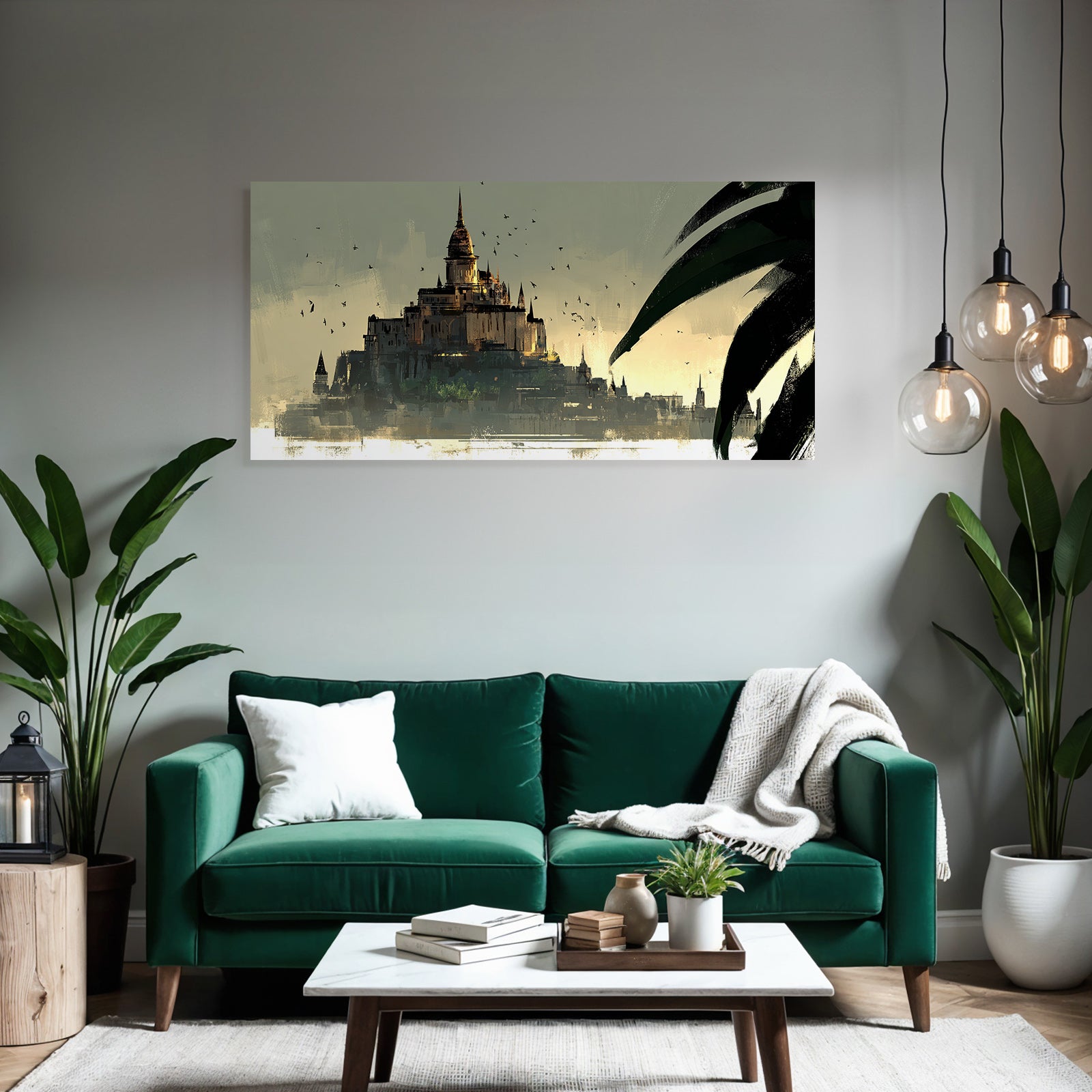 Traumhafte Palastlandschaft Mit Spitzentürmen Und Vögel