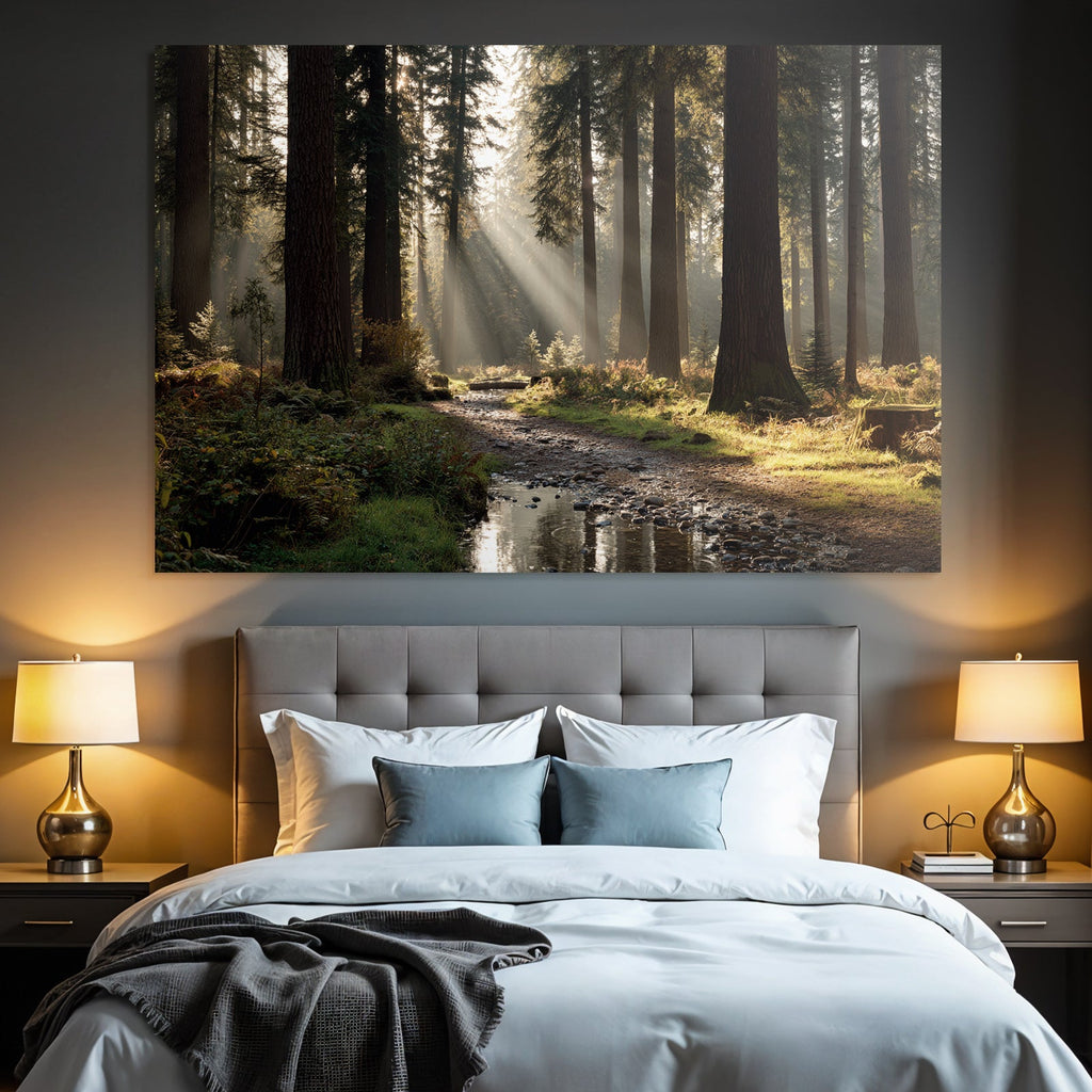 Waldlandschaft Mit Pfad Und Bach Im Sanften Licht