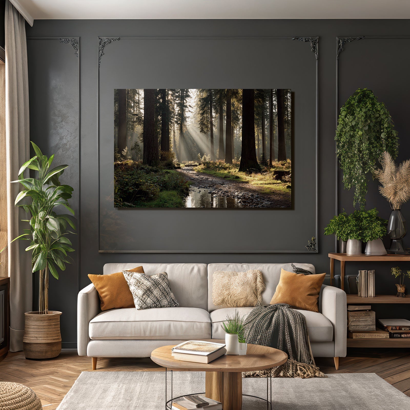 Waldlandschaft Mit Pfad Und Bach Im Sanften Licht