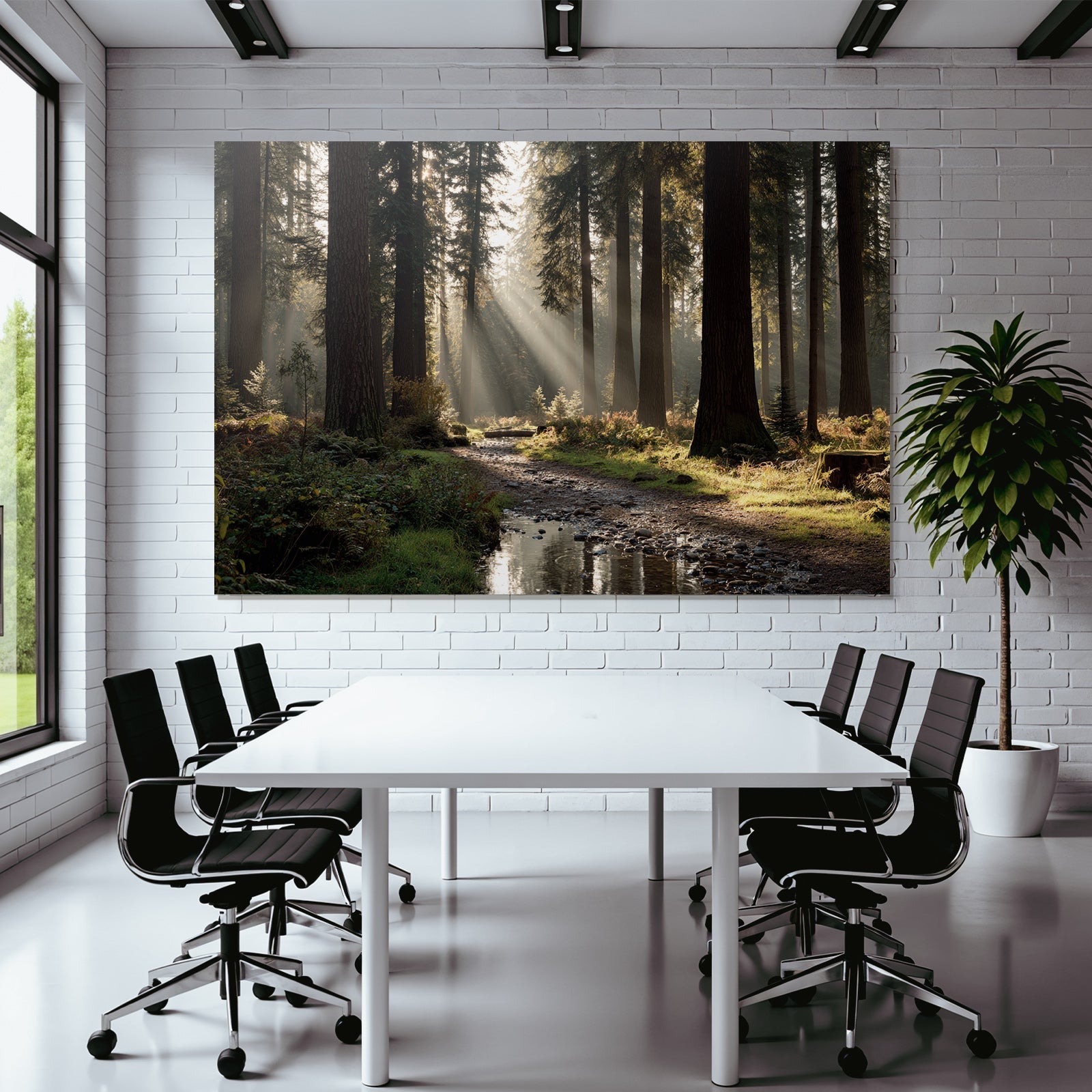 Waldlandschaft Mit Pfad Und Bach Im Sanften Licht