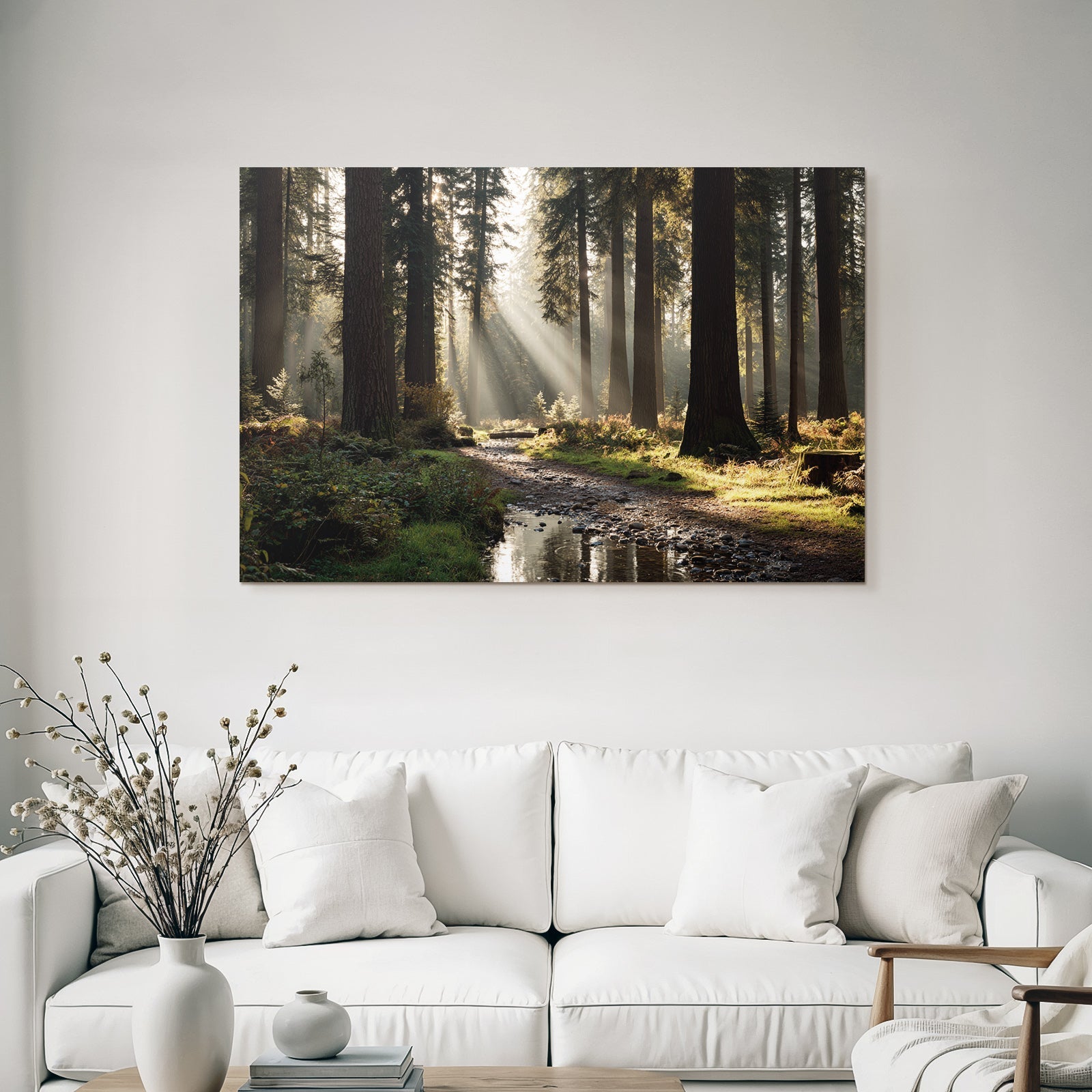 Waldlandschaft Mit Pfad Und Bach Im Sanften Licht