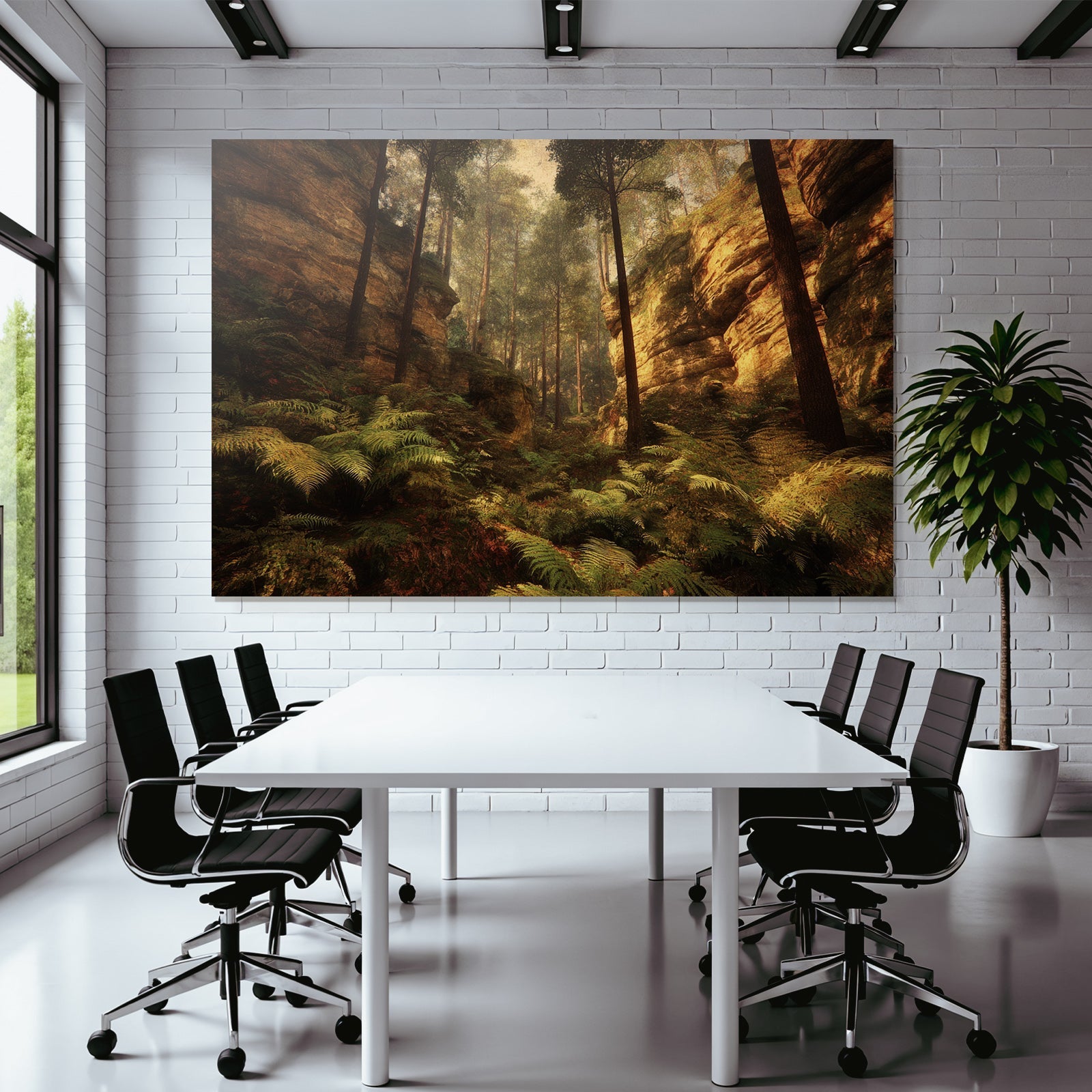 Waldschlucht Mit Moosbewachsenen Felsen Und Grünen Farnen