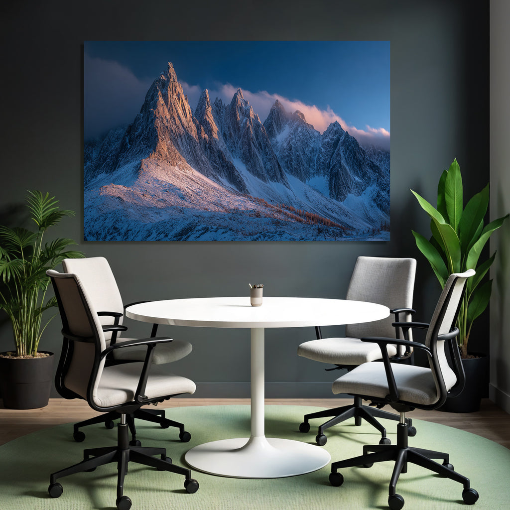 Winterberglandschaft Mit Schneebedeckten Gipfeln Kiefern Und Tiefblaüm Himmel