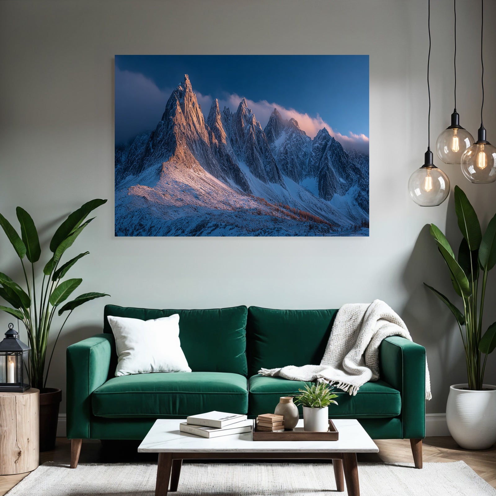 Winterberglandschaft Mit Schneebedeckten Gipfeln Kiefern Und Tiefblaüm Himmel