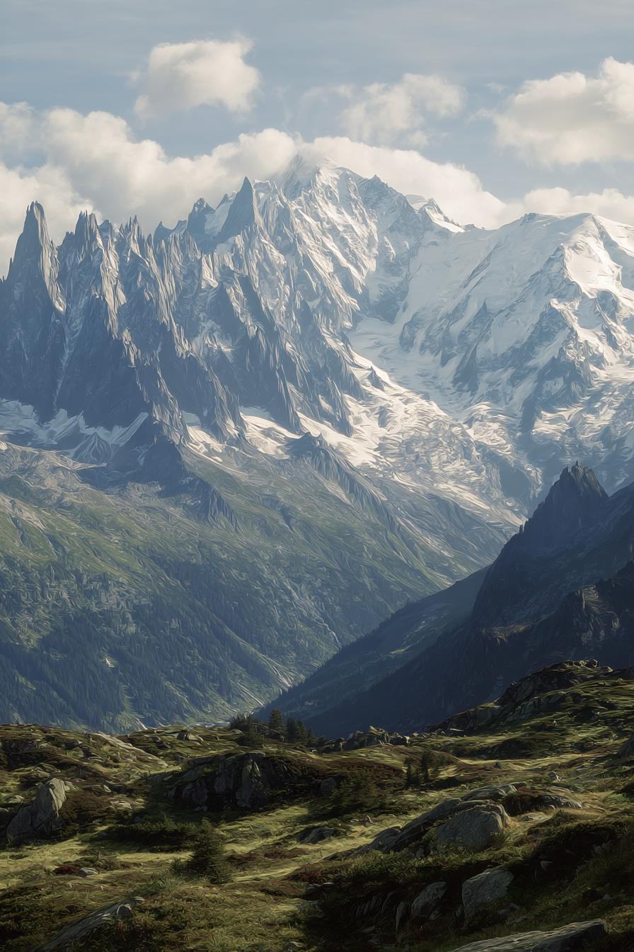 Berge Und Panoramen Berge Im Schnee Und Grünem Terrain Mountainlandschaft | Berge und Panoramen | Landschaften