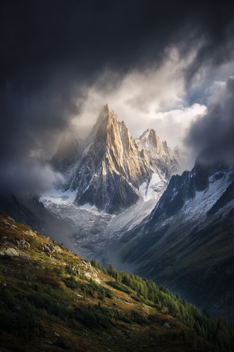 Berge Und Panoramen Berglandschaft Im Dramatischen Licht Mit Nebel Und Grünem Vordergrund | Berge und Panoramen | Landschaften