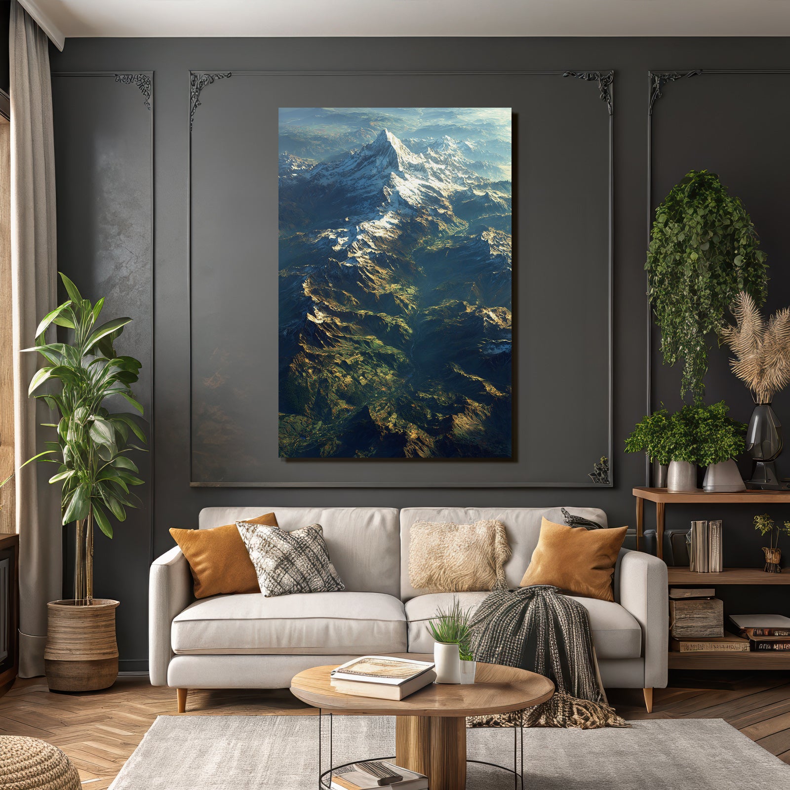 Berge Und Panoramen Dramatische Ärialansicht Von Schneebedeckten Bergen Und Grünen Tälern