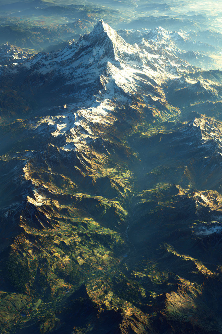 Berge Und Panoramen Dramatische Ärialansicht Von Schneebedeckten Bergen Und Grünen Tälern | Berge und Panoramen | Landschaften