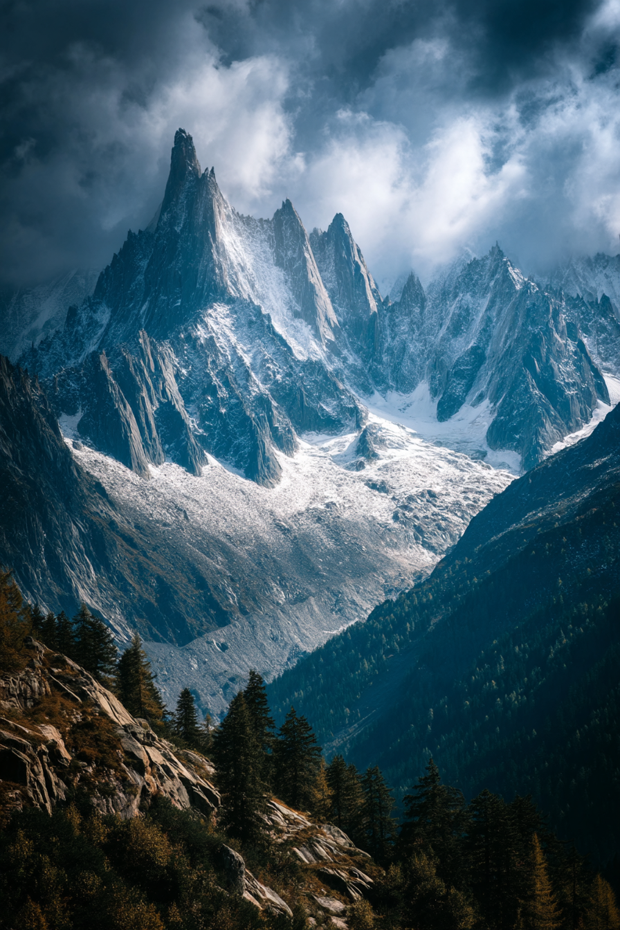 Berge Und Panoramen Dramatische Berglandschaft Jagged Peaks Schneebedeckt Wolkenreich | Berge und Panoramen | Landschaften
