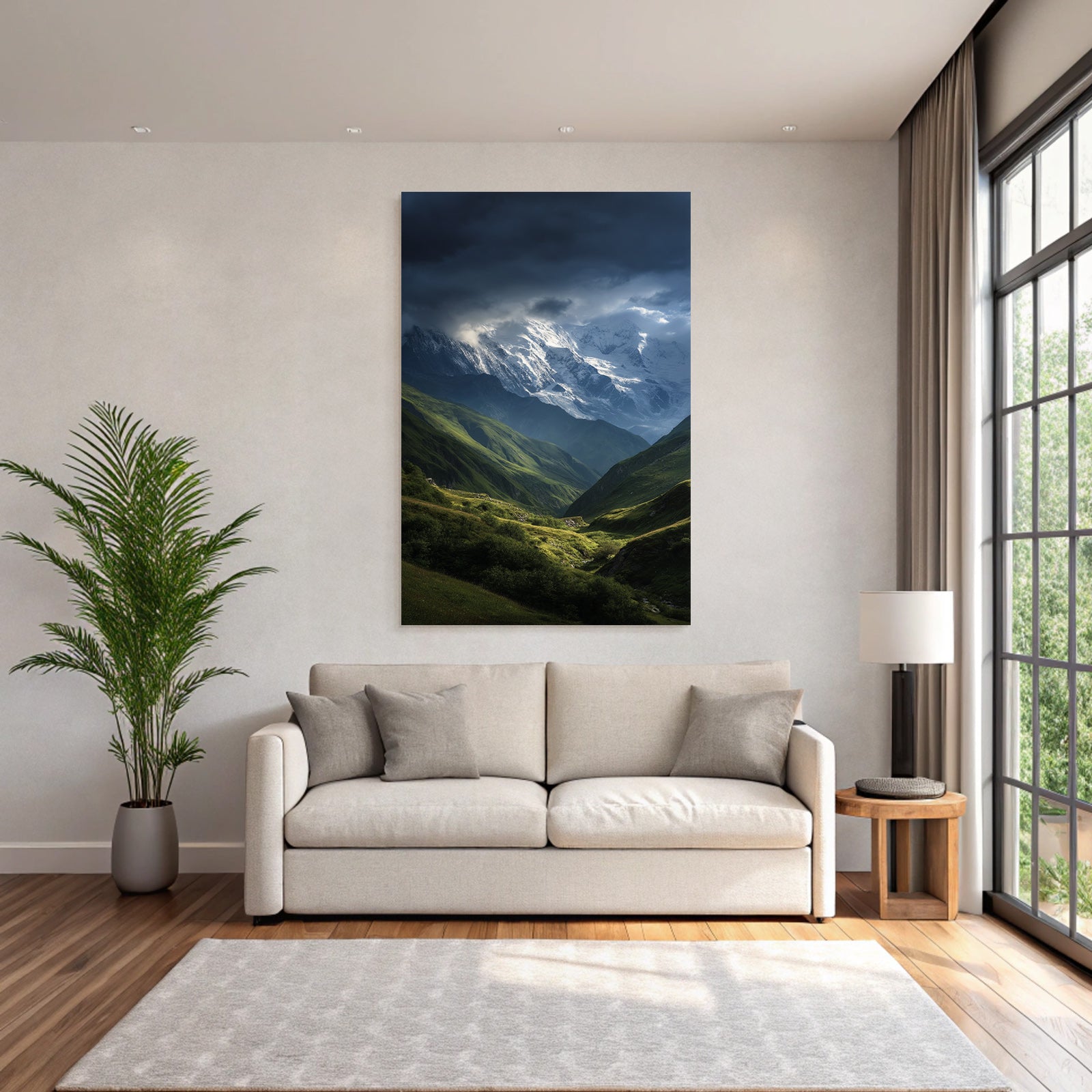Berge Und Panoramen Dramatische Berglandschaft Mit Schneebedeckten Spitzen Lichtung Und Schatten