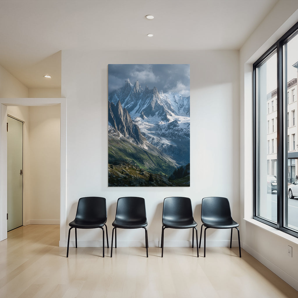 Berge Und Panoramen Dramatische Berglandschaft Schneebedeckte Gipfel Und Grüne Talstellen