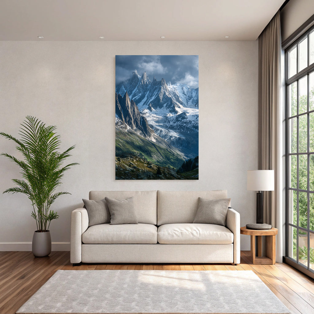 Berge Und Panoramen Dramatische Berglandschaft Schneebedeckte Gipfel Und Grüne Talstellen
