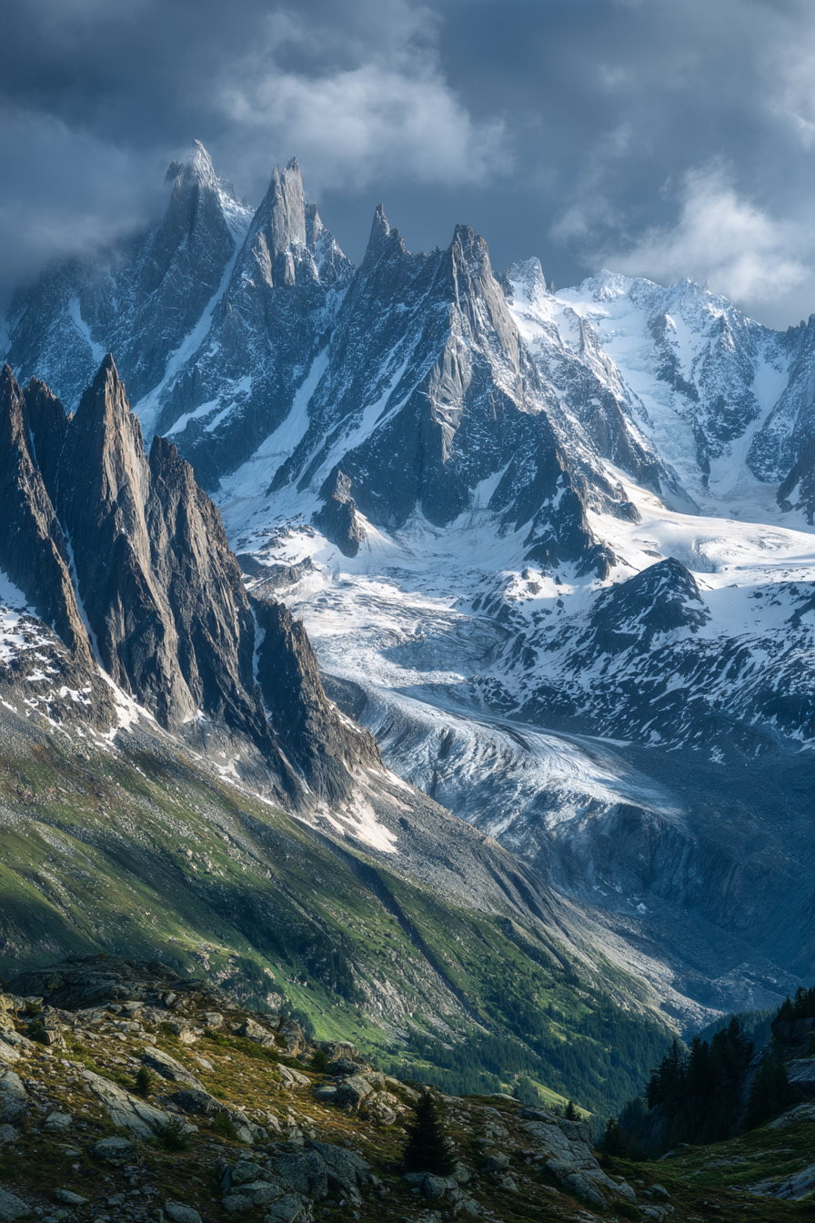 Berge Und Panoramen Dramatische Berglandschaft Schneebedeckte Gipfel Und Grüne Talstellen | Berge und Panoramen | Landschaften