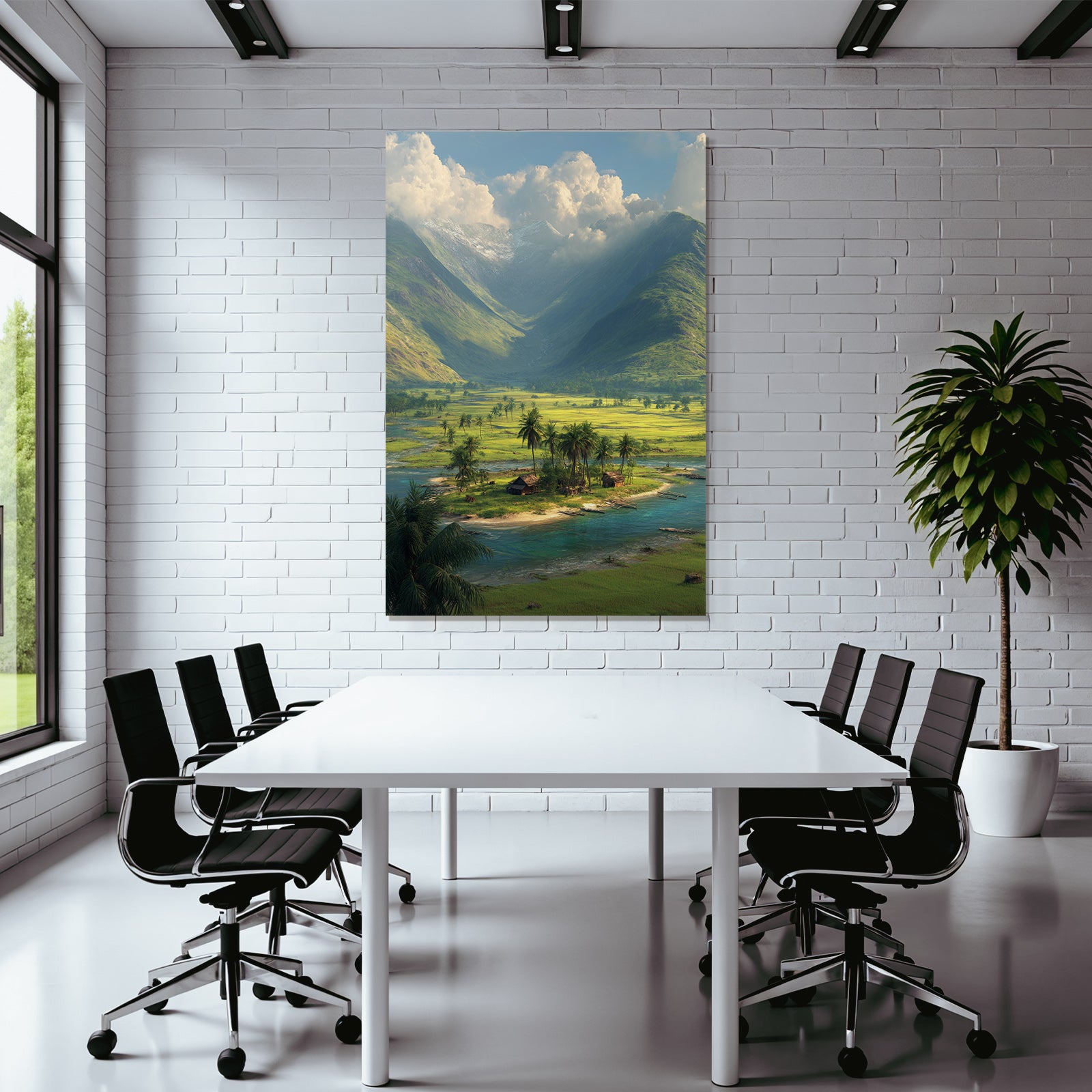 Berge Und Panoramen Friedliche Natur Landschaft Mit Bergen Fluss Und Siedlung