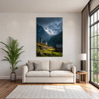 Berge Und Panoramen Kirche Im Landscape Mit Bergen Und Cloudy Sky