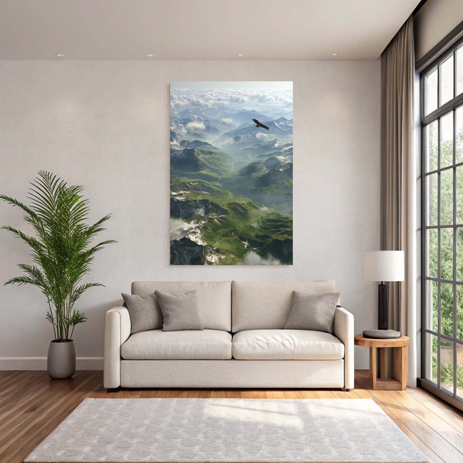 Berge Und Panoramen Luftaufnahme Von Bergreich Mit Grünen Tälern Und Vogel Im Himmel