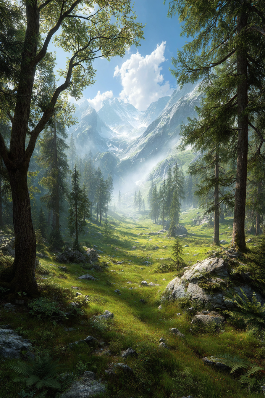 Berge Und Panoramen Lush Valley Mountains Misty Atmosphere Nature Exploration | Berge und Panoramen | Landschaften