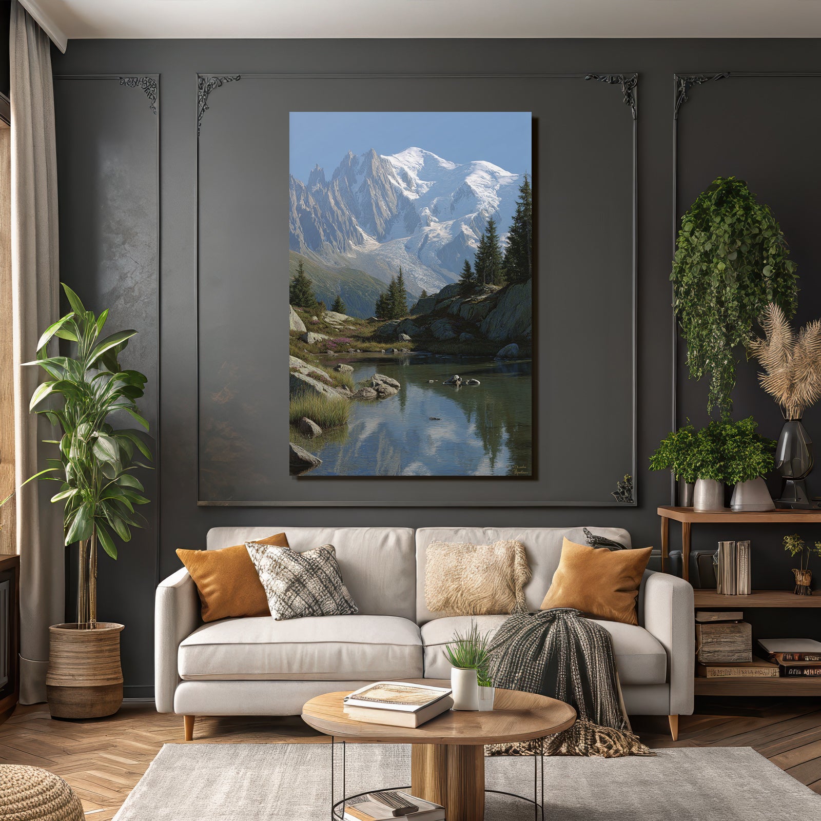 Berge Und Panoramen Majestatische Berge Schneebedeckt Klare Himmel Ruhiger See Anzicht