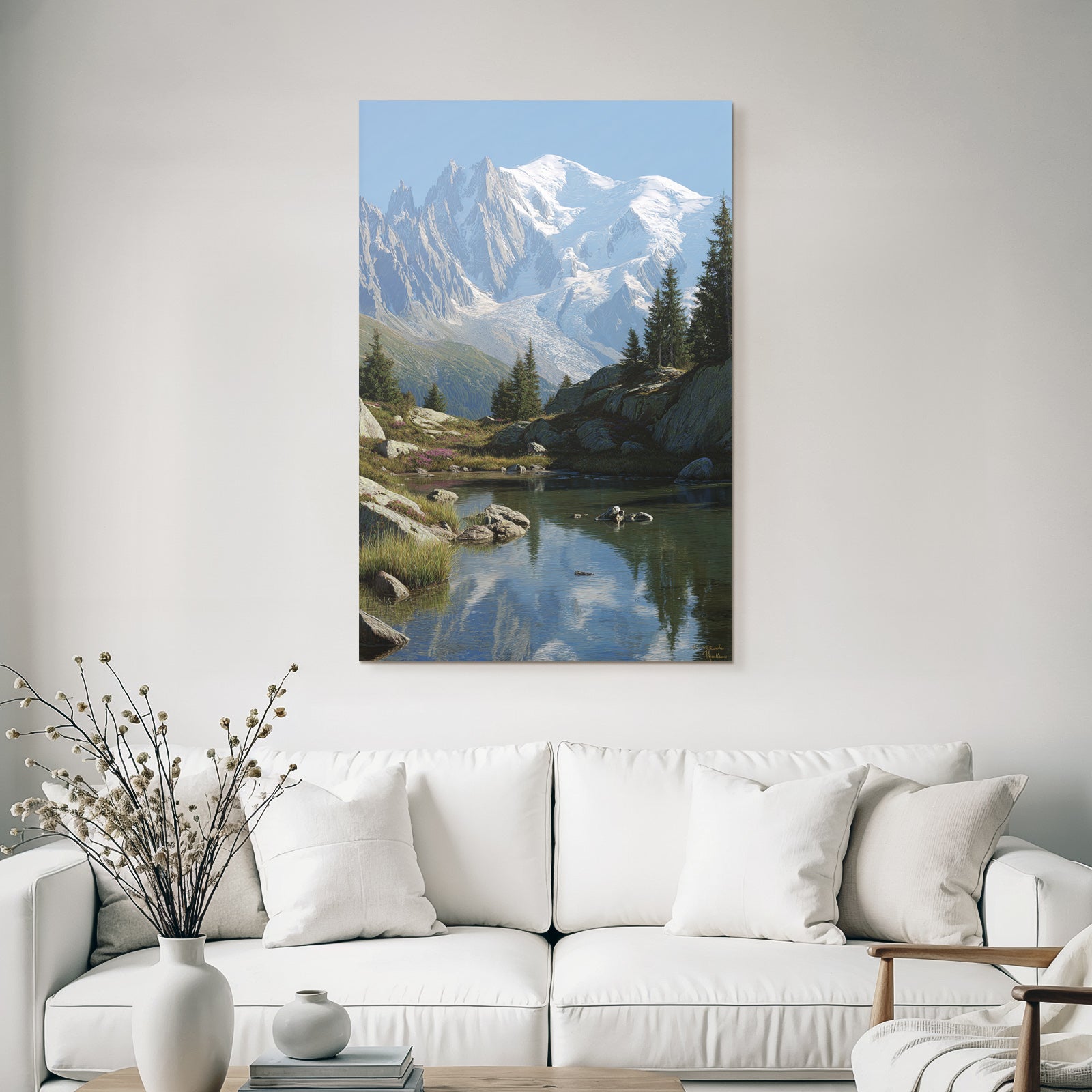 Berge Und Panoramen Majestatische Berge Schneebedeckt Klare Himmel Ruhiger See Anzicht