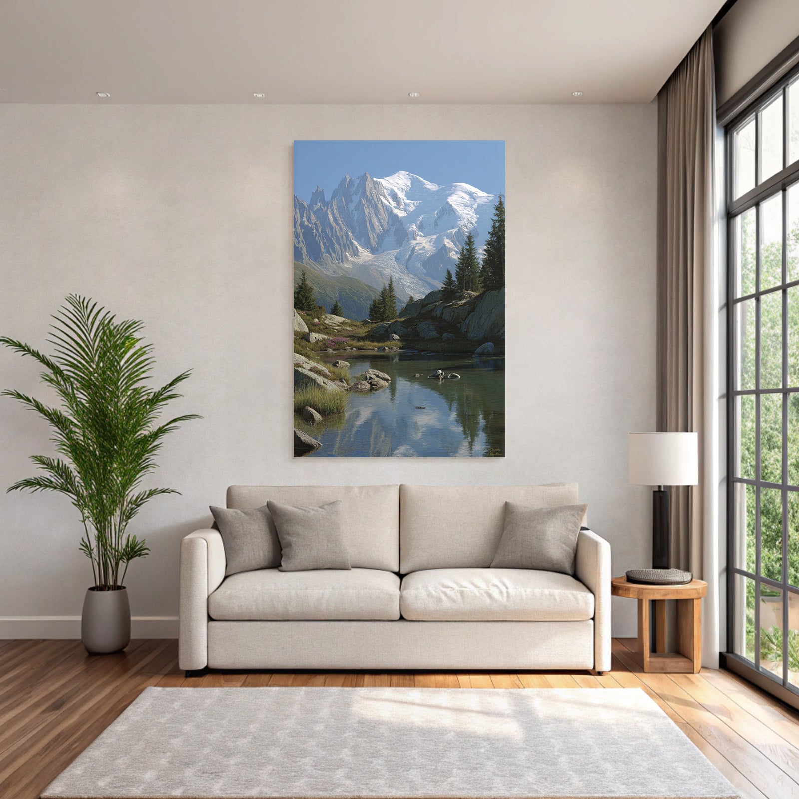 Berge Und Panoramen Majestatische Berge Schneebedeckt Klare Himmel Ruhiger See Anzicht