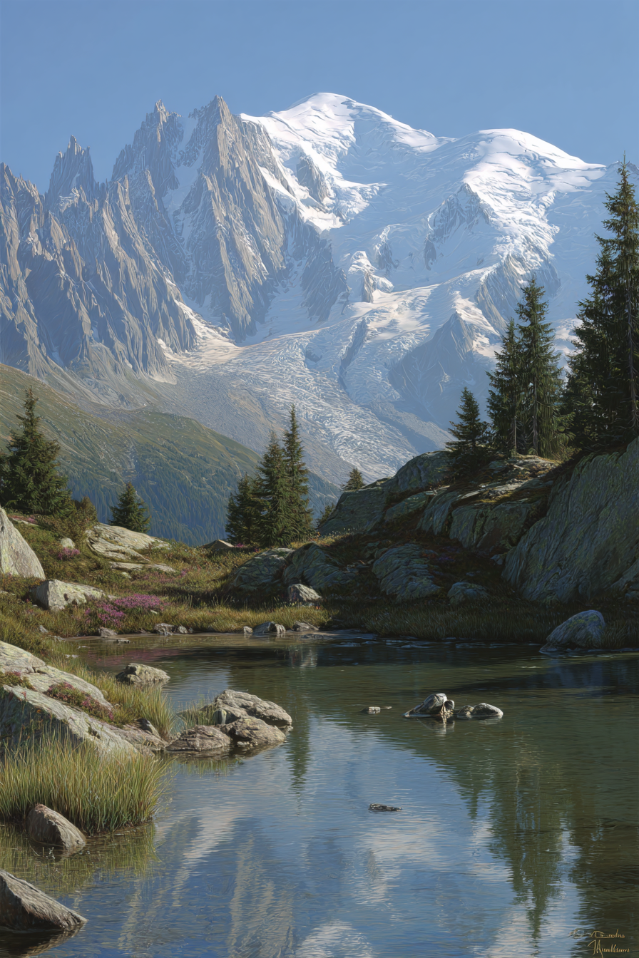 Berge Und Panoramen Majestatische Berge Schneebedeckt Klare Himmel Ruhiger See Anzicht | Berge und Panoramen | Landschaften