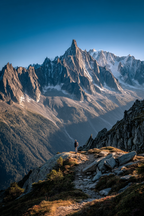 Berge Und Panoramen Person Am Berghang Überblick Auf Grossartige Berge | Berge und Panoramen | Landschaften