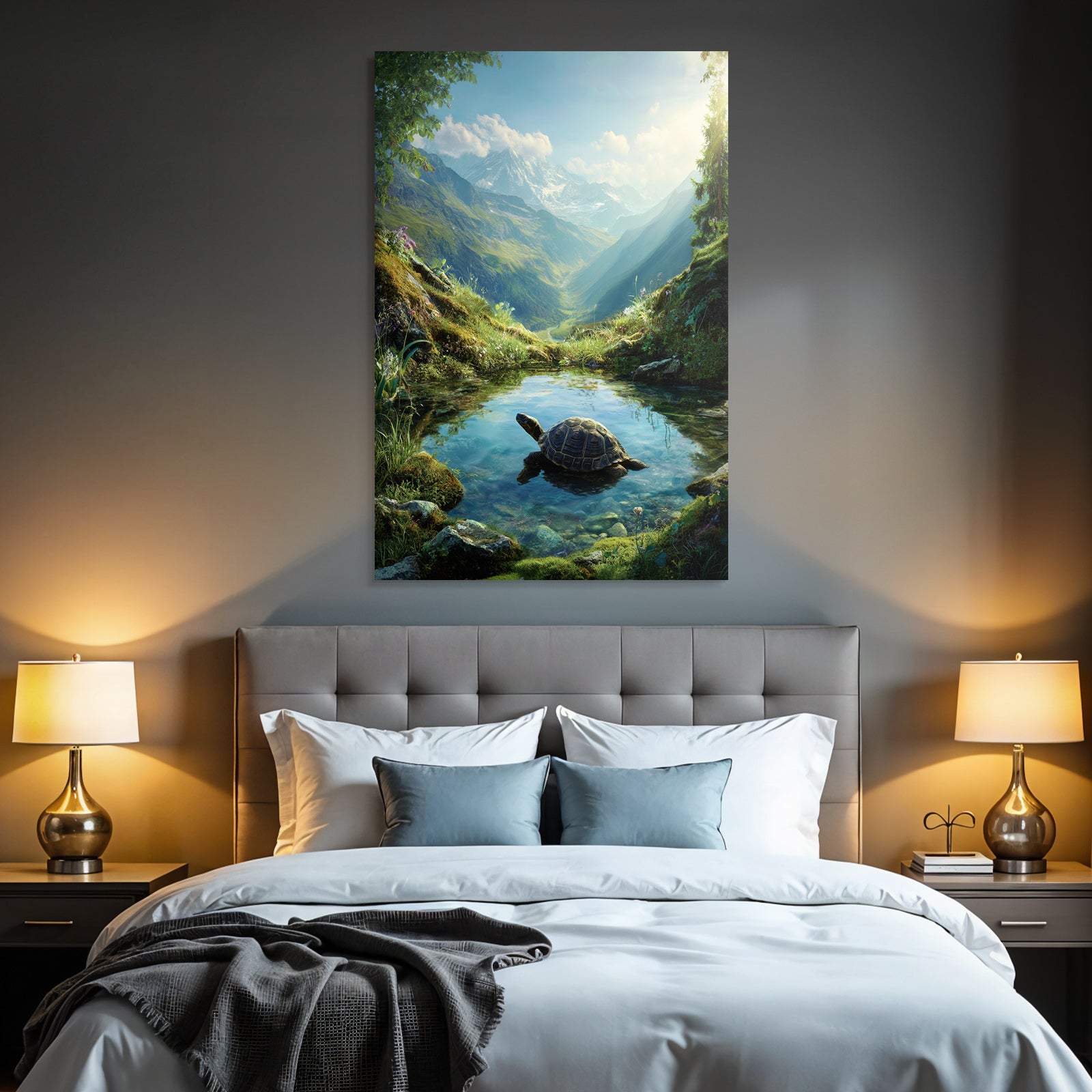 Berge Und Panoramen Ruhige Natur Landschaft Schildkröte Teich Grünanlagen Berge Himmel