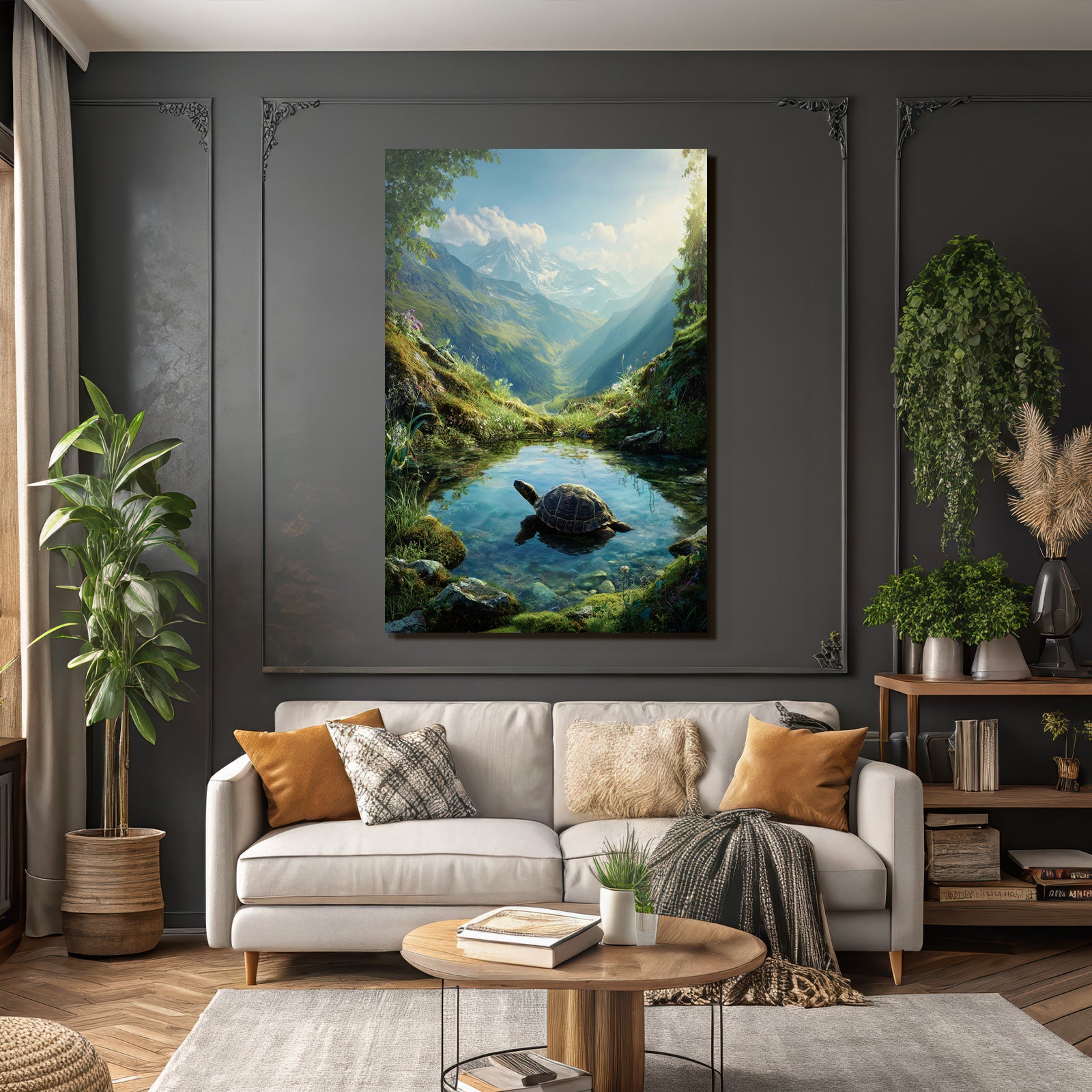 Berge Und Panoramen Ruhige Natur Landschaft Schildkröte Teich Grünanlagen Berge Himmel