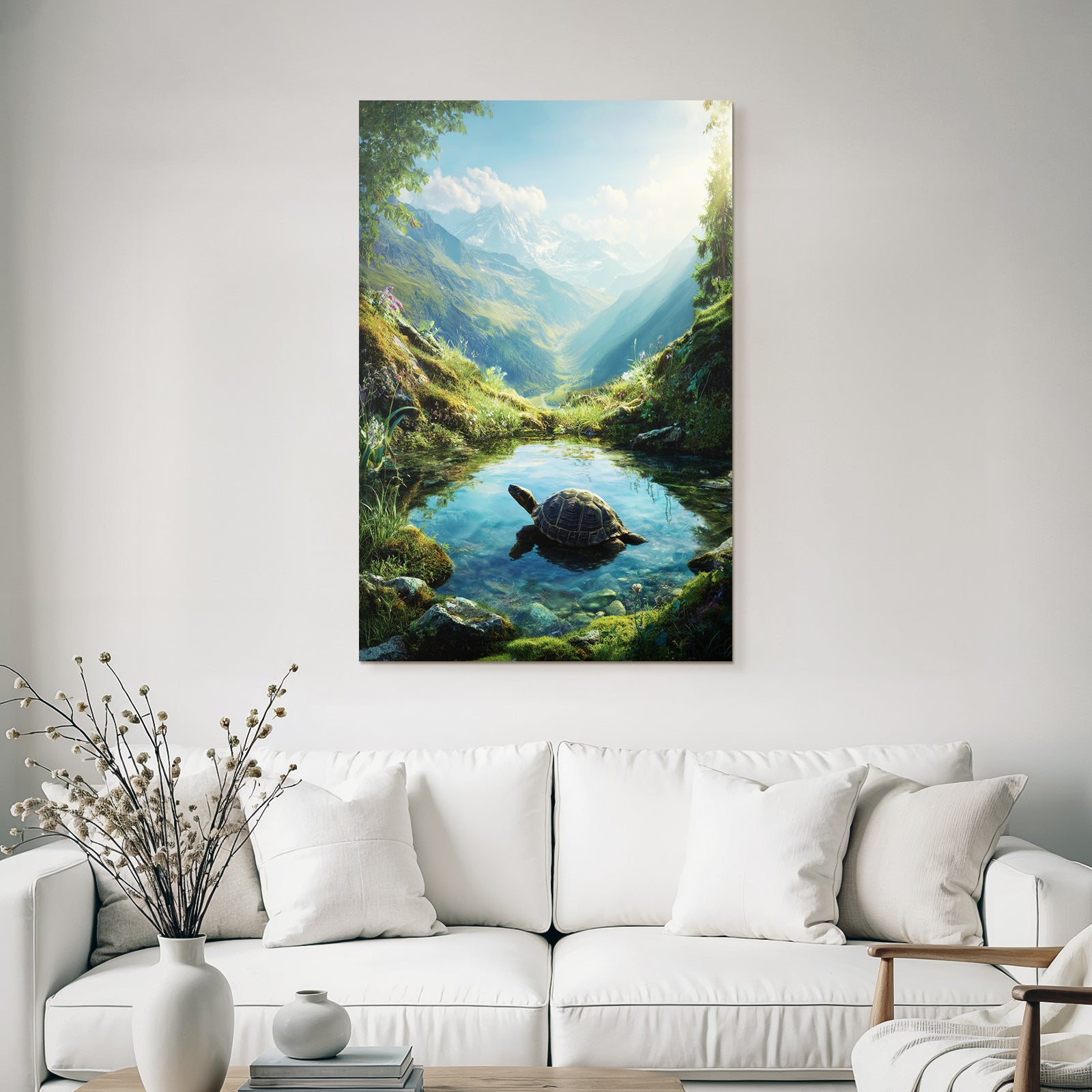 Berge Und Panoramen Ruhige Natur Landschaft Schildkröte Teich Grünanlagen Berge Himmel
