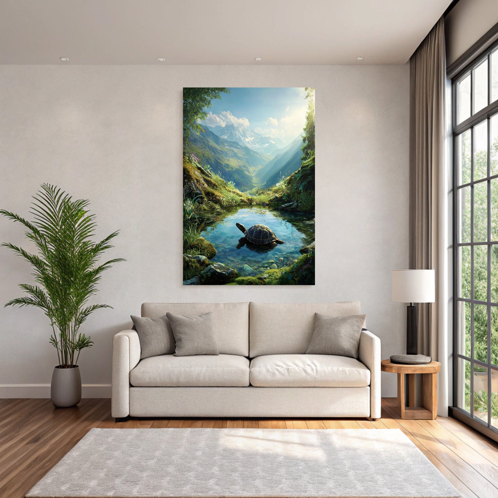 Berge Und Panoramen Ruhige Natur Landschaft Schildkröte Teich Grünanlagen Berge Himmel