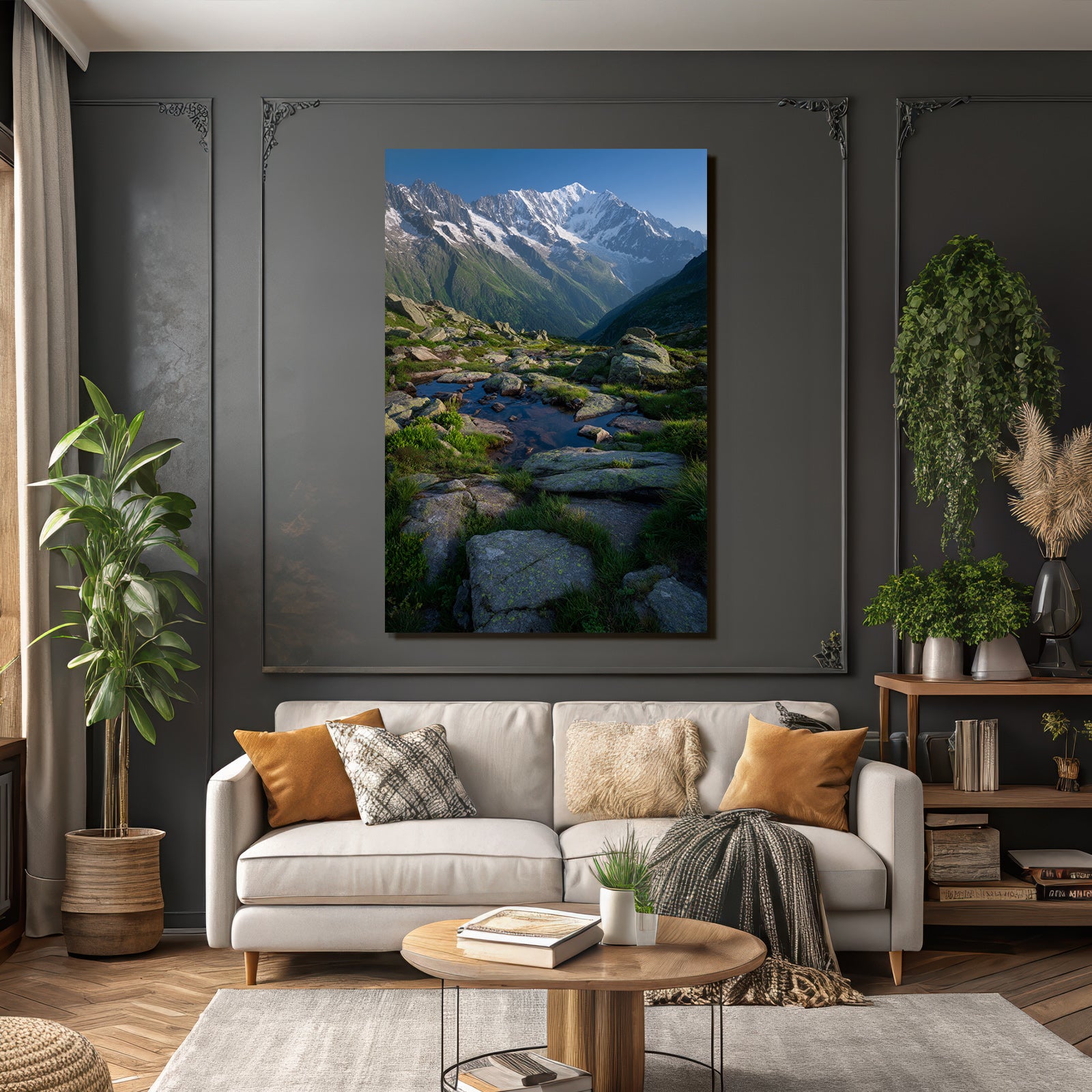 Berge Und Panoramen Scenic Berglandschaft Mit Wasser Und Schneebedeckten Gipfeln